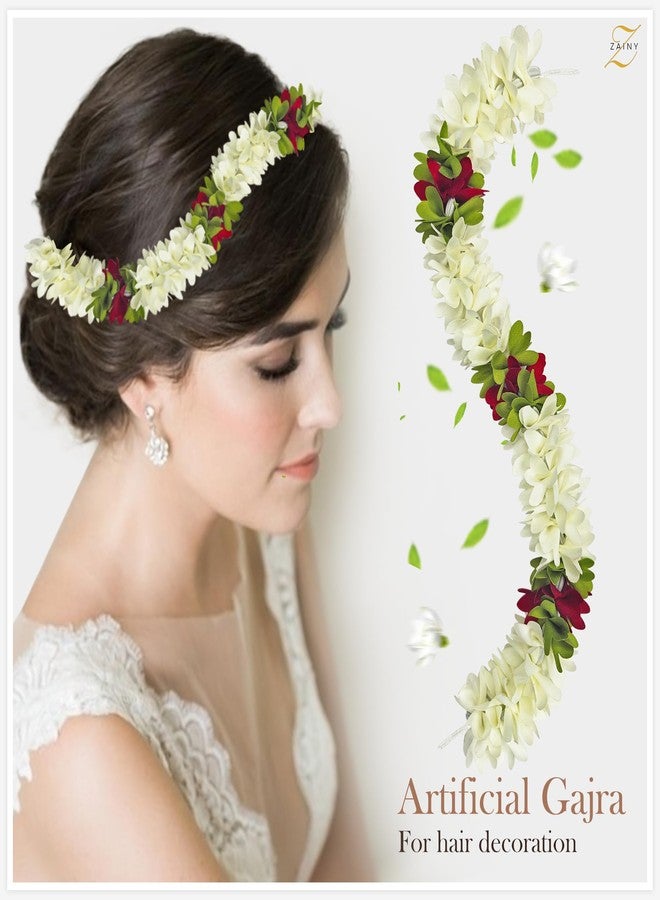 ZAINY 6 Pack Red White Mogra Artificial Gajra for Hair Indian Bun Braid, Traditional Veni, Gajra Bracelet, Jasmine Flowers, Bridal Hair Accessories for Women, Flower for Wedding, Floral Girl Accessory - Image 5
